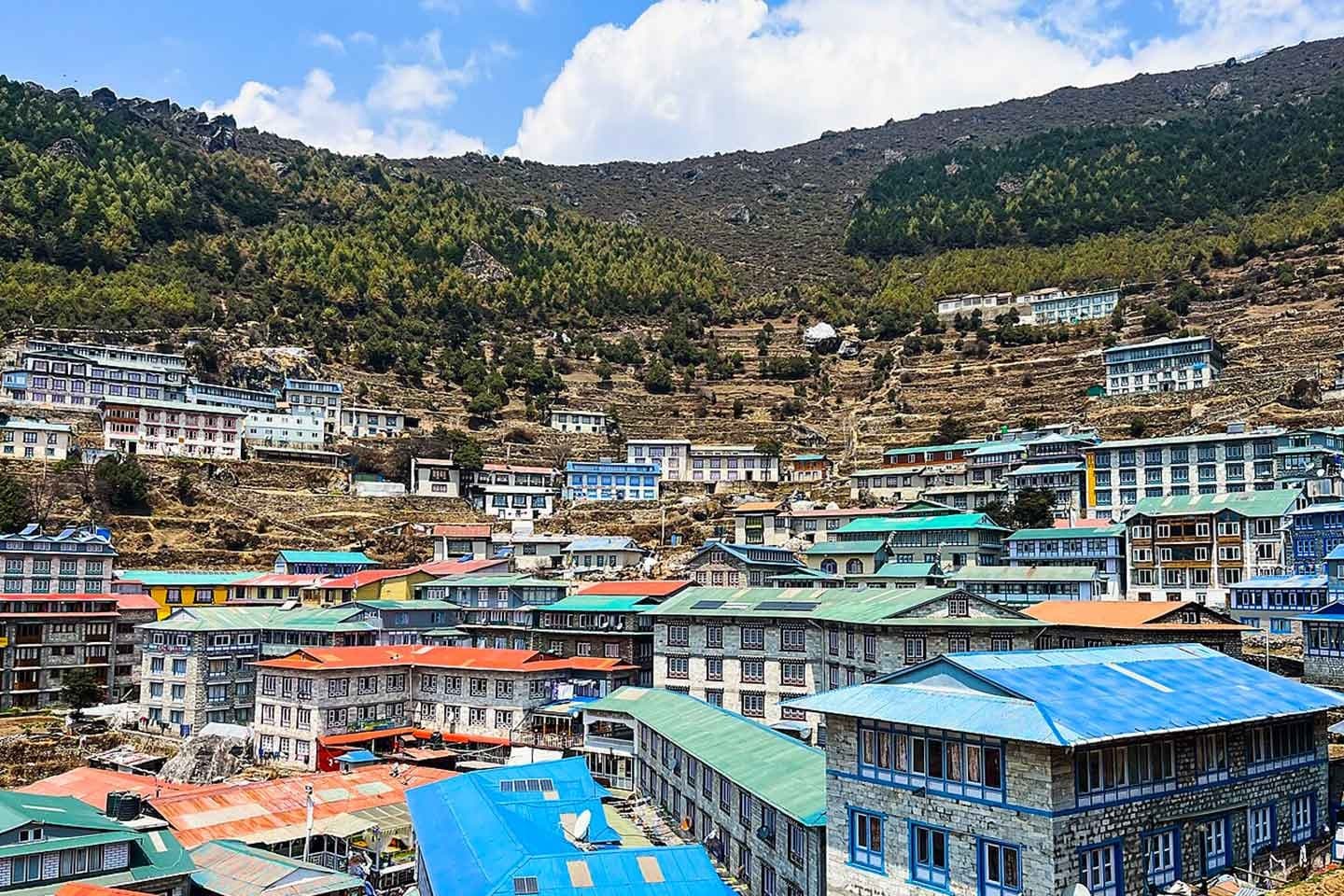 Namche Bazaar terraced into its horseshoe hillside